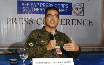 <p><strong>NO PULLOUT</strong>. Maj. Gen. Nolasco Mempin, commander of the Army's 10th Infantry Division, assures Wednesday (Nov. 2, 2022) that no military patrol base or detachment will be pulled out despite the declaration of an insurgency-free Davao region. He said remnants of the communist New People's Army (NPA) could regroup and harass communities in the region again. <em>(Screengrab photo of Maj. Gen. Mempin)</em></p>