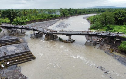 <p><strong>COLLAPSED</strong>. The Marabong Bridge in Burauen, Leyte hours after it was damaged by Tropical Storm Paeng on Oct. 28, 2022. The Department of Public Works and Highways has assured the immediate repair of the bridge. <em>(Photo courtesy of Burauen local government unit)</em></p>