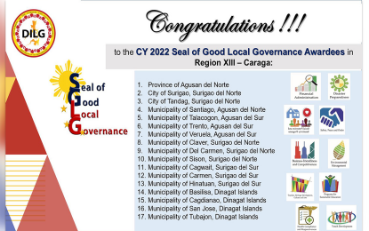 <p>The list of Caraga Region winners for this year’s Seal of Good Local Governance. <em>(Courtesy of DILG-Caraga)</em><br /><em> </em></p>