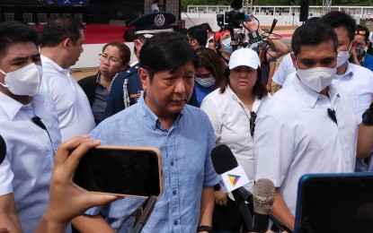 <p><strong>DISASTER RESPONSE</strong>. President Ferdinand R. Marcos speaking to reporters in Tacloban City during the 9th  commemoration of Super Typhoon Yolanda on Tuesday (Nov. 8, 2022).  Marcos said disaster response will soon be under the Office of the President to ensure a more “robust” efforts to address the needs of affected areas.<em> (PNA photo by Sarwell Meniano)</em></p>