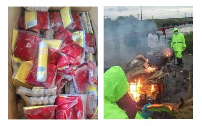 <p><strong>BANNED PORK PRODUCTS</strong>. Seized pork products were immediately burned after arrival at two seaports of Bacolod City early in November 2022. The city and the province of Negros Occidental are prohibiting the entry of pigs, pork, and pork products to protect the local swine industry from the sources of infection caused by African swine fever. <em>(Photo courtesy of Bacolod City PIO)</em></p>