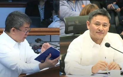 <p>BUDGET DEBATES BEGIN. Sen. Sonny Angara, chairperson of the Senate Committee on Finance (right), and Senate Minority Leader Aquilino Pimentel III started the budget debates on Wednesday (Nov. 9, 2022). The Senate is expected to approve on third and final reading the 2023 General Appropriations Act (GAA) on November 21. <em>(Screen grab from Senate Youtube channel)</em></p>