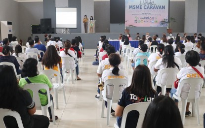 <p><strong>MSME CARAVAN</strong>. Micro, small, and medium entrepreneurs attend training during the MSME caravan at the Bulwagan ng Kanlahi, Diwa ng Tarlac, San Vicente, Tarlac City from Nov. 8-10, 2022. The caravan aims to bring government various programs and services to MSMEs to boost their competitiveness. <em>(Photo courtesy of the DTI-Tarlac)</em></p>