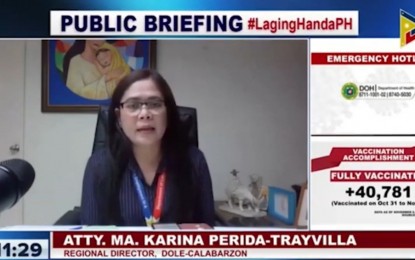 <p>DOLE Calabarzon director Ma. Karina Trayvilla <em>(Screengrab from Laging Handa briefing)</em></p>