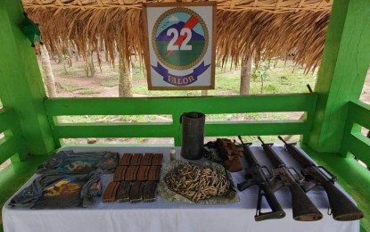 <p><strong>DISCOVERY</strong>. An arms cache and other war materials were discovered on Tuesday (Nov. 8, 2022) after being pinpointed by the family of a New People's Army member who surrendered to the government. The former rebel surrendered after a series of talks with authorities.<em> (Photo from 9ID, PA's Facebook page)</em></p>