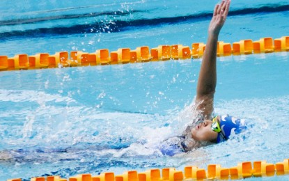 <p><strong>STANDOUT. </strong>Nicola Queen Diamante in action during the Grand Reunion Swim Challenge Championships at the Teofilo Ildefonso pool inside the historic Rizal Memorial Sports Complex on Saturday (Nov. 12, 2022). She won the 50-m butterfly (33.48), 200-m freestyle (2:37.00) and 200-m backstroke (3:04.54) events in the Class A girls' 11 years old category. <em>(Contributed photo)</em></p>