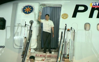 <p><strong>SUCCESSFUL TRIP.</strong> President Ferdinand R. Marcos Jr. on Monday (Nov. 14, 2022) arrives in the Philippines from what he described as his “successful” participation in the 40th and 41st Association of Southeast Asian Nations (ASEAN) Summits and Related Summits in Phnom Penh, Cambodia from Nov. 10 to 13. The President said his most important “takeaway” from the biannual meeting was a consensus among the ASEAN member states on the need to remain united and use collective strength as the region recovers from the Covid-19 pandemic. <em>(Screengrab from RTVM)</em></p>