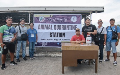 <p><strong>QUARANTINE POST.</strong> The African swine fever quarantine station in Barangay 9, Victorias City in Negros Occidental province on Monday (Nov. 14, 2022). It serves as a checkpoint for all inbound fishing vessels in preventing the entry of live pigs, pork, and its by-products to the northern Negros city to protect the province’s PHP6-billion hog industry. <em>(Photo courtesy of Victorias City Information Office)</em></p>