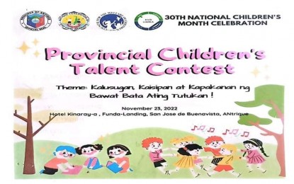 <p><strong>CHILDREN'S MONTH</strong>. The Antique Provincial Social Welfare and Development Office will be holding a talent contest in celebration of the 30th National Children's Month on Nov. 23, 2022. The Department of Social Welfare and Development in Region 6 said on Tuesday (Nov. 15) that community-based interventions are important in the prevention of the rise of the number of children in conflict with the law and the children at risk. <em>(Photo courtesy of Antique PSWDO)</em></p>