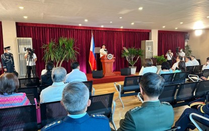 <p><strong>OFF TO THAILAND.</strong> President Ferdinand R. Marcos Jr. delivers a pre-departure speech before leaving for Thailand to participate in the 29th Asia-Pacific Economic Cooperation (APEC) Leaders Meeting on Wednesday (Nov. 16, 2022). The President expressed confidence that his participation in the 29th Asia-Pacific Economic Cooperation (APEC) Leaders Meeting in Thailand will bring "good progress" to the Philippines. <em>(Photo courtesy of the Office of the President)</em></p>
