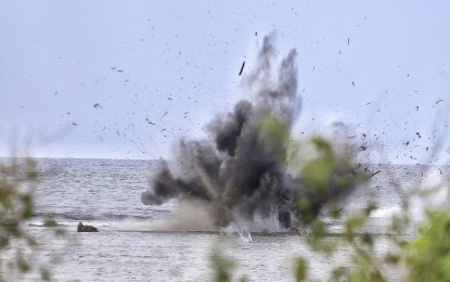 <p><strong>LIVE-FIRE DRILLS.</strong> An explosion happens after the Army's 3rd Field Artillery Battalion hit the target during the Combined Arms and Littoral Live Fire Exercise (CALLFEX) at Purok Base, Punta Baja, Rizal, Palawan on Tuesday (Nov. 15, 2022). The activity wrapped up the PA's participation in this year's DAGIT-PA exercises. <em>(Photo courtesy of Philippine Army)</em></p>