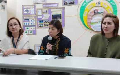 <p><strong>MORE SUPPORT</strong>. Department of Budget and Management Secretary Amenah Pangandaman (center) answers questions during a press briefing at the regional DBM office in Tacloban City on Wednesday night (Nov. 16, 2022). With her are DBM 8 (Eastern Visayas) Director Imelda Laceras (left) and Samar Governor Sharee Ann Tan. <em>(PNA photo by Sarwell Meniano)</em></p>