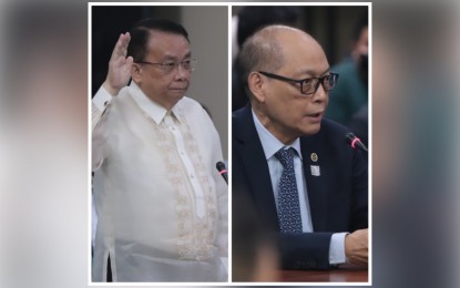 <p><strong>CONFIRMED</strong>. Executive Secretary Lucas Bersamin (left), and Department of Finance Secretary Benjamin Diokno facing on Wednesday (Nov. 23, 2022) the Commission on Appointments during the deliberation of their confirmations. (<em>Photo courtesy of Senate PRIB) </em></p>