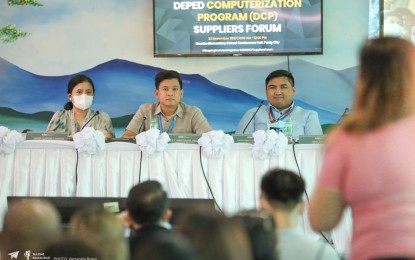 <p><strong>QUALITY OVER BRANDING.</strong> DepEd Undersecretary Kris Ablan (middle) leads the Department of Education Computerization Program (DCP) suppliers forum in Oranbo Elementary School on Tuesday (Nov. 23, 2022). Ablan insisted that potential suppliers must prioritize ensuring good quality laptops for learners and teachers, instead of branding. <em>(Photo courtesy: DepEd Philippines)</em></p>