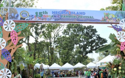 <p><strong>ORGANIC FARMERS’ FESTIVAL</strong>. The entrance to the venue of the 15th Negros Island Organic Farmers’ Festival at the Provincial Capitol grounds in Bacolod City during its opening on Wednesday (Nov. 23, 2022). Aside from seminars and training, the four-day festival also features an organic fair and exhibits, selling various locally produced organic and naturally grown agricultural products. <em>(Photo courtesy of PIO Negros Occidental)</em></p>