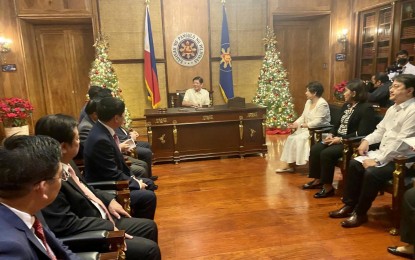 <p><strong>PH-VIETNAM TIES</strong>. President Ferdinand R. Marcos Jr. and Vietnam National Assembly Chairman Vuong Dinh Hue hold a meeting at Malacañan Palace on Wednesday (Nov. 23, 2022). Vuong vowed to build upon the "excellent relationship" between the two countries.<em> (Photo courtesy of the Office of the Press Secretary)</em></p>