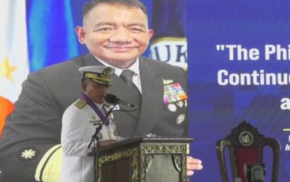<p>Philippine Navy flag officer in command Rear Adm. Toribio Adaci Jr. <em>(Screengrab from Philippine Navy Facebook live video)</em></p>