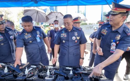 <p><strong>NEW ASSETS.</strong> PNP officials led by chief Gen. Rodolfo Azurin Jr. (3rd from right) and director for logistics Maj. Gen. Ronaldo Olay (right) lead the blessing of the newly acquired vehicles and other equipment at the PNP headquarters in Camp Crame on Thursday (Nov. 24, 2022). The police force has acquired some PHP761.2 million worth of mobility, force protection and information technology (IT) equipment as part of its modernization efforts.<em> (Photo courtesy of PNP)</em></p>