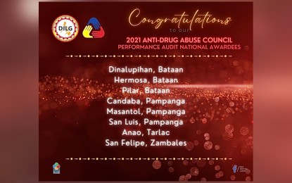 <p><strong>RECOGNITION.</strong> Eight local government units (LGUs) in Central Luzon have been recognized by the National Anti-Drug Abuse Council (ADAC). They were chosen for their excellent performance in the war against illegal drugs by ensuring compliance with various policies and the effective implementation of significant programs. <em>(Infographic courtesy of DILG-Central Luzon)</em></p>