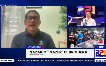 <p><span data-preserver-spaces="true"><strong>CRACKDOWN </strong>BFAR spokesperson Nazario Briguera urges fish vendors to cooperate with the agency against the unauthorized selling of imported frozen fish during a radio interview on Monday (Nov. 28, 2022). He reminded the fish vendors to check suppliers' documents for authorization of imported frozen fish. </span><em><span data-preserver-spaces="true">(Screengrab)</span></em></p>