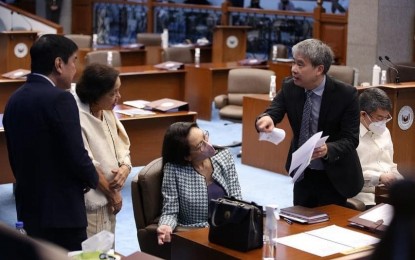 <p><strong>REAL TALK.</strong> Senate Majority Leader Joel Villanueva (right) stresses a point to his colleagues in this undated photo. He said discussions and debates in the Senate will result in better crafted measures as all options and recommendations are taken into consideration. <em>(Courtesy of Sen. Joel Villanueva’s Facebook page)</em></p>