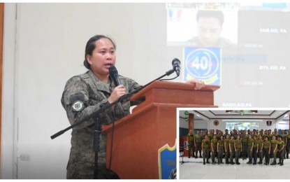 <p><strong>VAW-FREE CAMPAIGN.</strong> Capt. Sheila Marie Rose Lara, of the Judge Advocate General Service of Army’s 6th Infantry Division, talks about the salient points of Republic Act 7877, posing with the in-person participants after launching the 18-day campaign to end violence against. women and children at Camp Siongco in Awang town, Maguindanao province on Sunday (Nov. 27, 2022). VAW-FREE CAMPAIGN. Capt. Sheila Marie Rose Lara of the Judge Advocate General Service of Army’s 6th Infantry Division talked about the salient points of Republic Act 7877, posing with the in-person participants after launching the 18-day campaign at Camp Siongco, Awang, Maguindanao, on Sunday (Nov. 27, 2022). The campaign is participated in by various 6ID units in Central Mindanao both virtually and in-person. <em>(Photo courtesy of 6ID)</em></p>