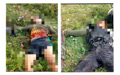 <p><strong>BODIES RECOVERED</strong>. The bodies of two CPP-NPA rebels killed in a clash with troops of the Philippine Army's 62nd Infantry Battalion in the far-flung Barangay Quintin Remo in Moises Padilla town, Negros Occidental province on Monday (Nov. 28, 2022). Soldiers also recovered weapons such as M16, M14 and AK 47 rifles, M203 grenade launcher, and .357 Magnum revolver during the clearing operation. <em>(Photos courtesy of 303rd Infantry Battalion, Philippine Army)</em></p>