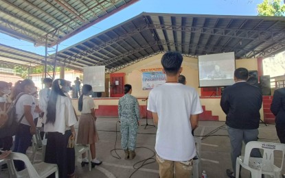 <p><strong>AWARENESS DRIVE.</strong> The Northern Luzon Command launches its national security awareness drive dubbed as 'UniVISITy' at the Jose V. Yap National High School in Tarlac City on Monday (Nov. 28, 2022). The program aims to raise awareness on the communist terrorist group's recruitment among the youth sector and recruit students to become peace and development advocates.<em> (Photo courtesy of the Jose V. Yap National High School)</em></p>