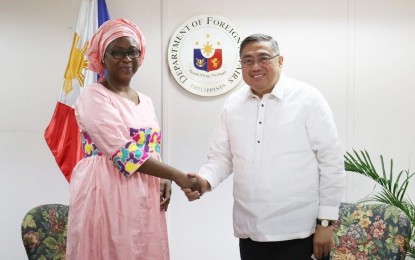 <p>DFA Undersecretary for Multilateral and International Economic Affairs Carlos Sorreta meets with Mama Fatima Singhateh, UN Special Rapporteur on the Sale and Sexual Exploitation of Children on Nov. 28, 2022. <em>(Photo courtesy of DFA)</em></p>