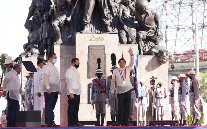 <p><strong>BONIFACIO DAY. </strong>President Ferdinand R. Marcos Jr. leads the commemoration of the 159th birth anniversary of hero Andres Bonifacio at the Bonifacio Monument in Caloocan City on Wednesday (Nov. 30, 2022). In a speech, Marcos said emulating the revolutionary hero's character would enable all Filipinos to enjoy a "brighter" future. <em>(PNA photo by Rolando Mailo)</em></p>