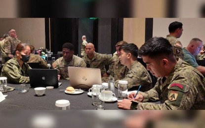 <p><strong>'SALAKNIB' 2023 PLANNING.</strong> Philippine Army and US Army Pacific planners participate in the week-long final planning conference for next year’s "Salaknib" exercises, at the Hotel Conrad, Pasay City on Nov. 28, 2022. "Salaknib", which means shield in Ilocano, is an annual combined exercise geared at strengthening the interoperability of Filipino and American armies in a spectrum of military operations.<em> (Photo courtesy of the Philippine Army)</em></p>