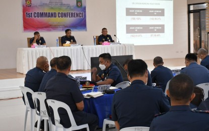 <p><strong>COMMAND CONFERENCE.</strong> Newly-installed Negros Oriental acting provincial police director Col. Reynaldo Lizardo meets with police chiefs and unit heads to discuss, among other things, the shootings in the province on Wednesday (Nov. 30, 2022). The police are strengthening their security measures following the series of attacks this week. <em>(Photo from NegOr Pulis' Facebook page)</em></p>