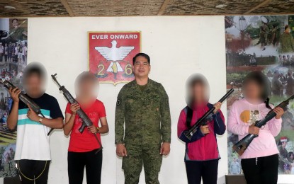 <p><strong>TIRED, HUNGRY</strong>. Four fighters of the communist New People’s Army surrender on Wednesday (Nov. 30, 2022) to the Army’s 26th Infantry Battalion in Talacogon, Agusan del Sur. Exhaustion and hunger due to relentless military operations forced the four rebels to abandon the NPA and return to their families. <em>(Photo courtesy of 26IB).</em></p>