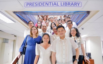 <p><strong>PRESIDENTIAL LIBRARY.</strong> First Lady Liza Araneta-Marcos (2nd from left) leads the launch of the Presidential Library at the second floor mezzanine of the National Library of the Philippines building in Manila on Tuesday (Nov. 29, 2022). Araneta-Marcos thanked the NLP for ensuring the success of the establishment of the Presidential Library.<em> (Photo courtesy of First Lady Liza Marcos Facebook page)</em></p>