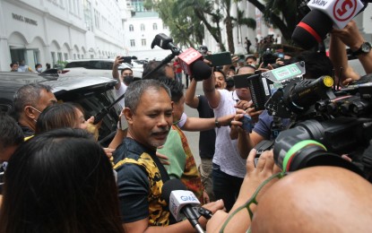<p><strong>BANTAG AT DOJ</strong>. Suspended Bureau of Corrections (BuCor) Chief Gerald Bantag attends the preliminary investigation on Percy Lapid case at the Department of Justice building on Padre Faura, Manila on Monday (Dec. 5, 2022). Bantag sought the inhibition of state prosecutors from the proceedings as Justice Secretary Crispin Remulla has shown biases against him. <em>(PNA photo by Yancy Lim)</em></p>