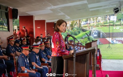 <p><strong>GOV’T WORKS FOR PEOPLE</strong>. Department of Budget and Management (DBM) Secretary Amenah Pangandaman delivers a speech during the Distinguished Visitors Program of the Philippine National Police Academy (PNPA) at Camp General Mariano N. Castañeda in Silang town, Cavite province on Monday (Dec. 12, 2022). In her speech, she reminded police cadets to ensure that they let people know that the government is working for them and not against them. <em>(Photo from DBM Facebook page)</em></p>
