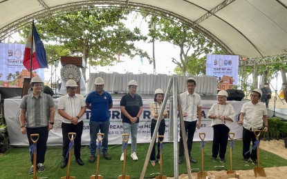 <p><strong>TOURIST REST AREA.</strong> Tourism Secretary Ma. Esperanza Christina Garcia-Frasco (4th from right) leads the groundbreaking ceremony of a tourist rest area to be built at the municipal beach park in Barangay Saud, Pagudpud, Ilocos Norte on Monday (Dec. 12, 2022). Also present in the photo are DOT officials, TIEZA chief Mark Lapid, town officials led by Pagudpud Mayor Rafael Ralph Benemerito and Ilocos Norte Governor Matthew Joseph Manotoc. <em>(Photo by Leilanie Adriano)</em></p>