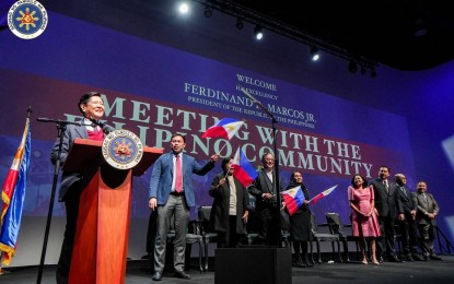 <p><strong>VISIT TO BELGIUM.</strong> President Ferdinand R. Marcos Jr. delivers a speech before the Filipino community in Belgium at the Event Lounge in Brussels. In his speech, Marcos praised overseas Filipinos in Europe for their dedication, generosity and kindness, which contribute to the many reasons why Filipinos are highly regarded overseas.<em> (Photo courtesy of the Office of the President)</em></p>