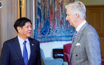 <p><strong>ACTION PLAN.</strong> President Ferdinand R. Marcos Jr. meets with Belgian King Philippe at the Royal Palace of Brussels on Tuesday (Brussels time). Marcos expressed his desire to push for a new Philippines-Belgium Joint Plan of Action for 2023 to 2027. <em>(Photo courtesy of the Office of the President)</em></p>