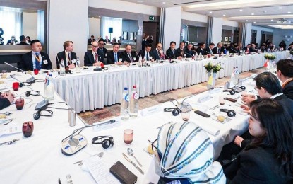 <p><strong>ON CLIMATE CHANGE.</strong> Philippine officials join a working luncheon with European Union leaders and businessmen in Brussels, Belgium on Tuesday (Dec. 13, 2022). In his speech during the luncheon, President Ferdinand R. Marcos Jr. called for “more progress” in the commitment of rich nations to set up a "loss and damage" fund to support poorer countries severely impacted by climate change. <em>(Photo courtesy of the Office of the President)</em></p>