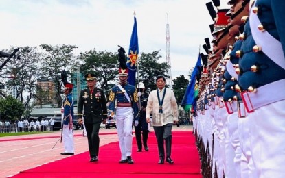 <p><strong>SUSTAIN PEACE</strong>. President Ferdinand R. Marcos Jr. attends the 87th anniversary celebration of the Armed Forces of the Philippines (AFP) at Camp Aguinaldo in Quezon City on Monday (Dec. 19, 2022). Marcos urged the AFP to remain committed to their mandate of sustaining peace and security in the country. <em>(Photo courtesy of Bongbong Facebook page)</em></p>