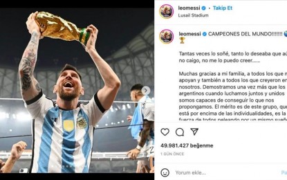 Messi's World Cup victory photo on Instagram sets record