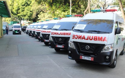 <p><strong>NEW AMBULANCES.</strong> The new medical transport vehicles turned over by the Department of Health Central Luzon Center for Health Development (DOH CLCHD) to 19 municipalities on Thursday (Dec. 22, 2022). The move aims to enhance the delivery of local health services. <em>(Photo courtesy of DOH CLCHD)</em></p>