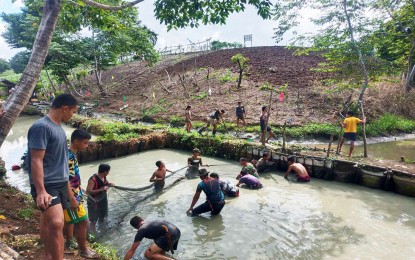 <p><strong>GOOD HARVEST.</strong> Some 38 former New People’s Army (NPA) rebels who formed a livelihood organization reap the fruits of their efforts as they made the first harvest from their tilapia production project in Barangay Alubihid, Buenavista, Agusan del Norte on Dec. 23, 2022. The former NPA rebels surrendered from 2020 to this year to the Army's 23rd Infantry Battalion of the Army. <em>(Photo courtesy of 23IB)</em></p>