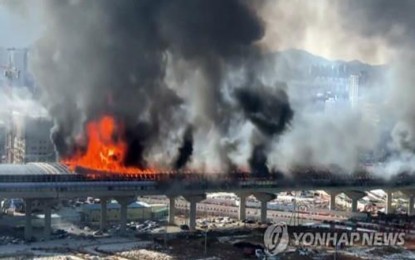 <p><strong>BLAZE</strong>. This photo of a fire on an expressway in Gwacheon on Dec. 29, 2022, is provided by a news reader. At least five people died while 37 others were hurt in the incident. <em>(Yonhap)</em></p>