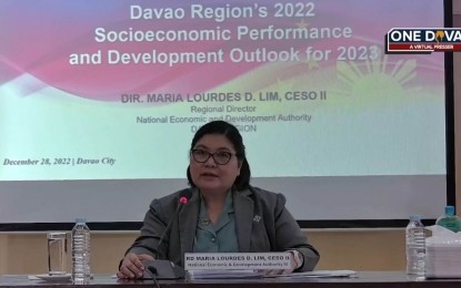 <p><strong>DEV’T OUTLOOK.</strong> Maria Lourdes Lim, director of the National Economic and Development Authority in the Davao Region, bares Wednesday (Dec. 28, 2022) the 2023 development outlook for the region’s recovery status from the pandemic. Business and tourism opportunities are expected to contribute to the region’s recovery from the pandemic. <em>(Screengrab photo)</em></p>