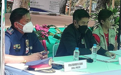 <p><strong>FOR FORENSIC EXAM.</strong> Col. Ronald Gayo (left), Police Regional Office-Cordillera’s deputy regional director for operations says the New Year revelry in the region has been generally peaceful with only two initial reports of stray bullet cases. He said one is confirmed to be self-inflicted while the other is under investigation to identify the source of the slug that hit the chin of a 52-year-old farmer in San Juan, Abra.<em> (PNA photo by Liza T. Agoot)</em></p>
