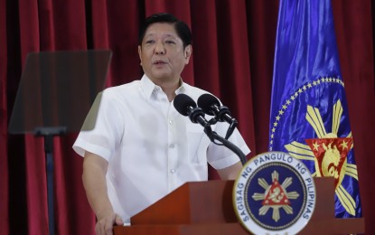 <p><strong>DEPARTURE SPEECH.</strong> President Ferdinand R. Marcos Jr. delivers his departure speech before leaving for a state visit to the People’s Republic of China on Tuesday (Jan. 3, 2023) at Villamor Airbase in Pasay City. Marcos said the Philippines and China expect to sign over 10 bilateral agreements during his trip. <em>(PNA photo by Alfred Frias)</em></p>