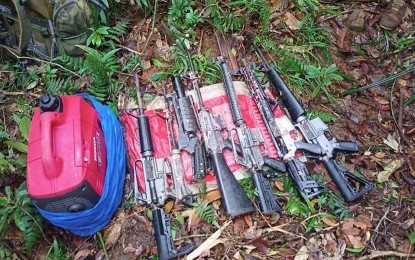 <p><strong>RECOVERED FIREARMS.</strong> The surrender of three New People’s Army (NPA) rebels on Jan. 1, 2023 leads to the recovery of seven high-powered firearms and a generator set in Barangay Cuyago, Jabonga, Agusan del Norte. The three NPA rebels surrendered to the Army’s 29th Infantry Battalion. <em>(Photo courtesy of 29IB)</em></p>
