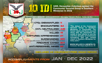 <p>The accomplishment figures of the Army's 10th Infantry Division for 2022. <em>(Infographics courtesy of 10ID)</em></p>